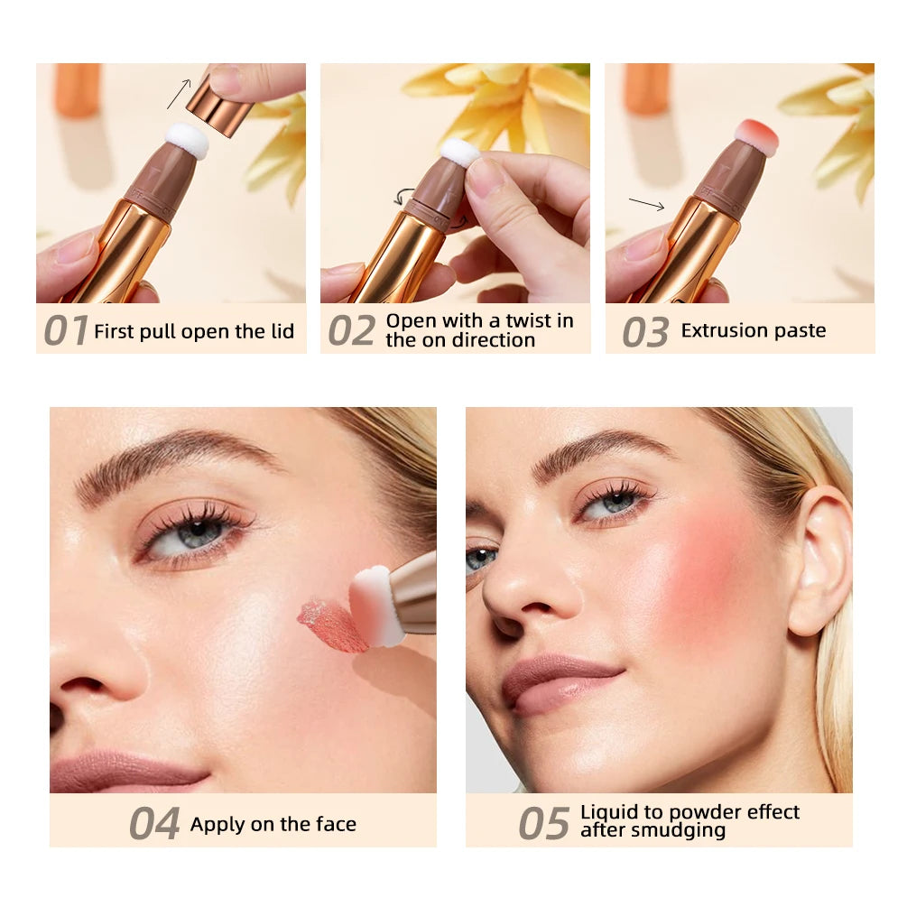 Liquid Contour with Cushion Applicator Highlight Shimmer Natural Soft Moisturizing Cream Liquid Blush for Cheek Cosmetics