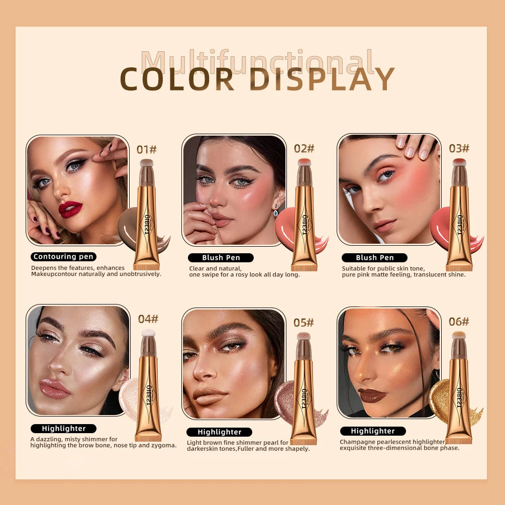 Liquid Contour with Cushion Applicator Highlight Shimmer Natural Soft Moisturizing Cream Liquid Blush for Cheek Cosmetics