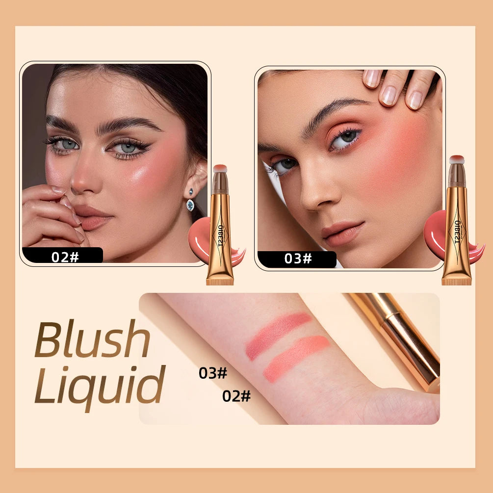 Liquid Contour with Cushion Applicator Highlight Shimmer Natural Soft Moisturizing Cream Liquid Blush for Cheek Cosmetics