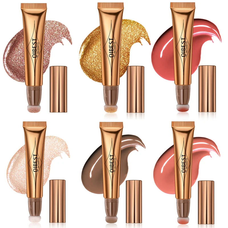 Liquid Contour with Cushion Applicator Highlight Shimmer Natural Soft Moisturizing Cream Liquid Blush for Cheek Cosmetics