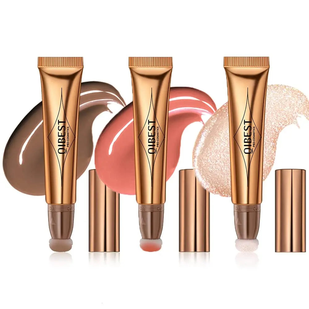 Liquid Contour with Cushion Applicator Highlight Shimmer Natural Soft Moisturizing Cream Liquid Blush for Cheek Cosmetics